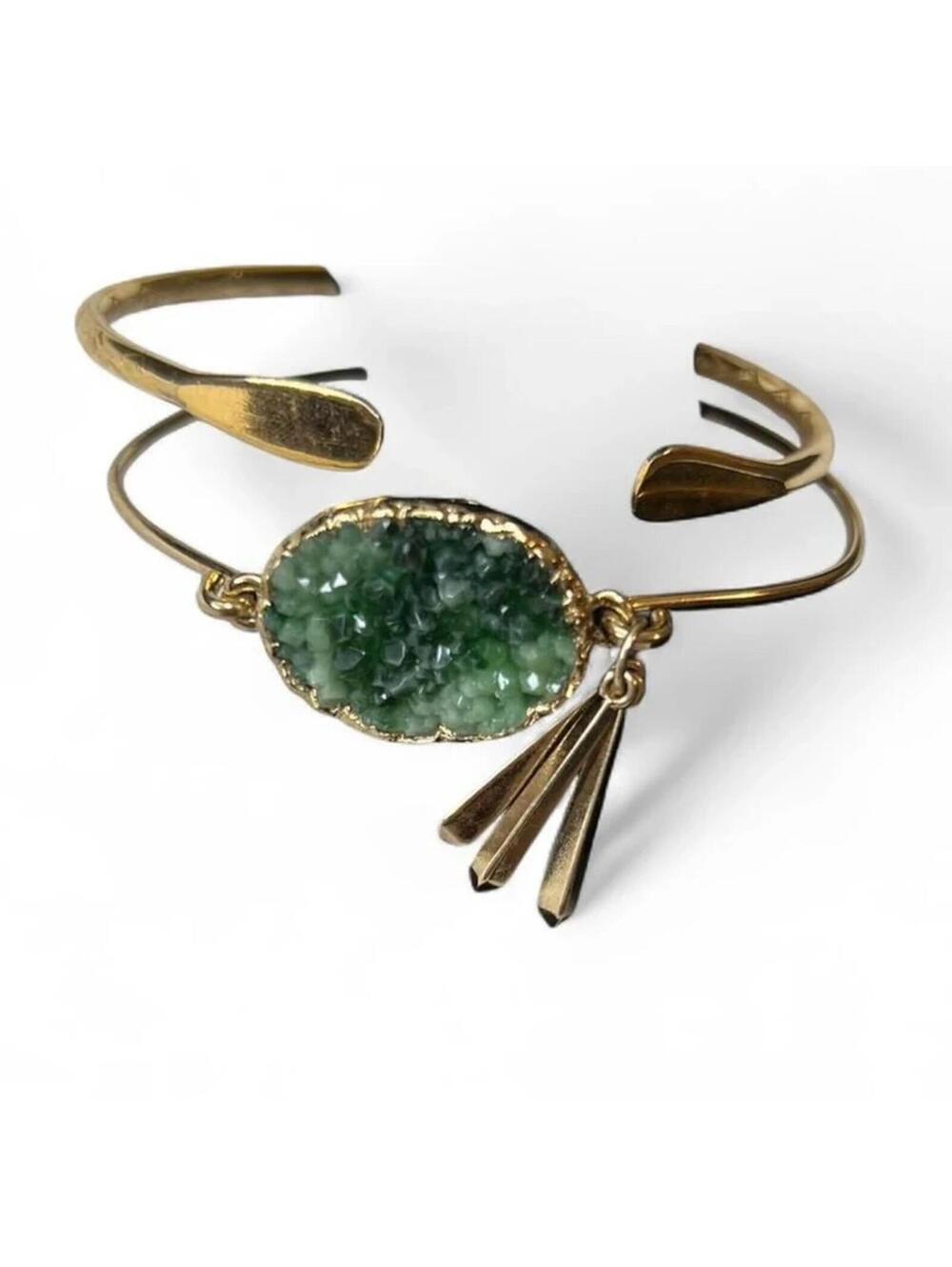 A vintage Green Druzy Geode Stone Cuff Bracelet set